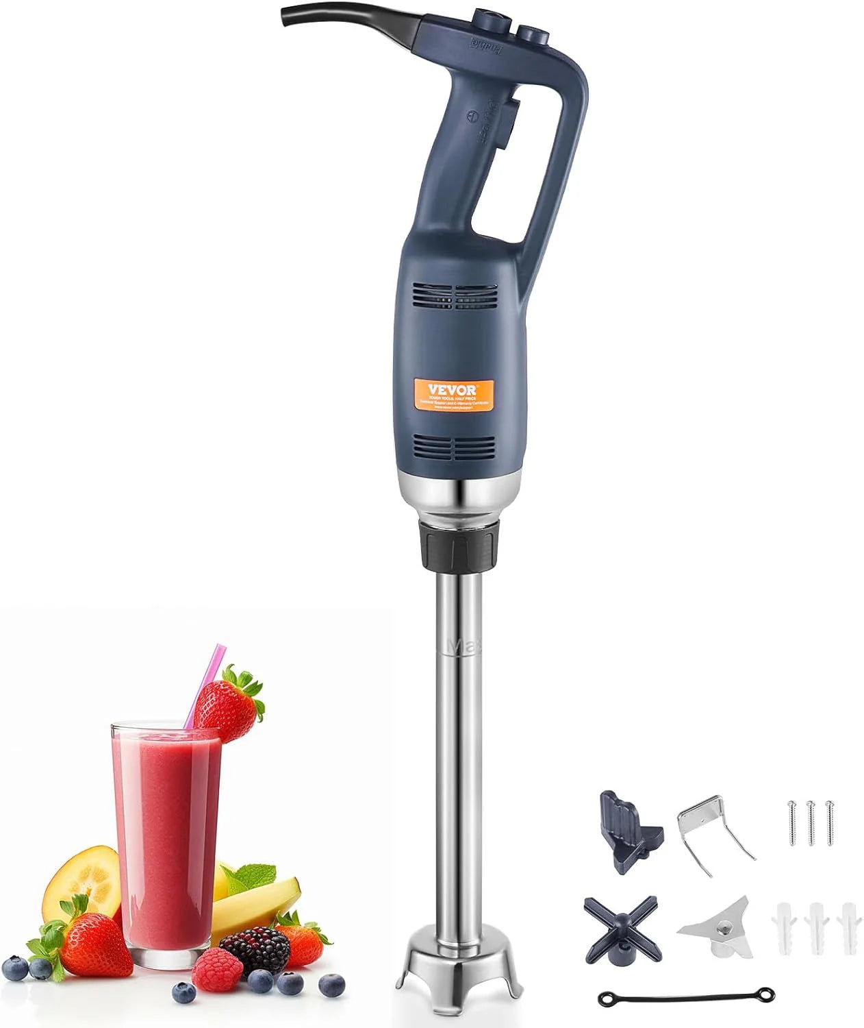 VEVOR Commercial Immersion Blender, 750W 20" Heavy Duty Hand Mixer, Variable Speed Kitchen Stick Mixer with 304 Stainless Steel Blade, Multi-Purpose Portable Mixer for Soup, Smoothie, Puree, Baby Food