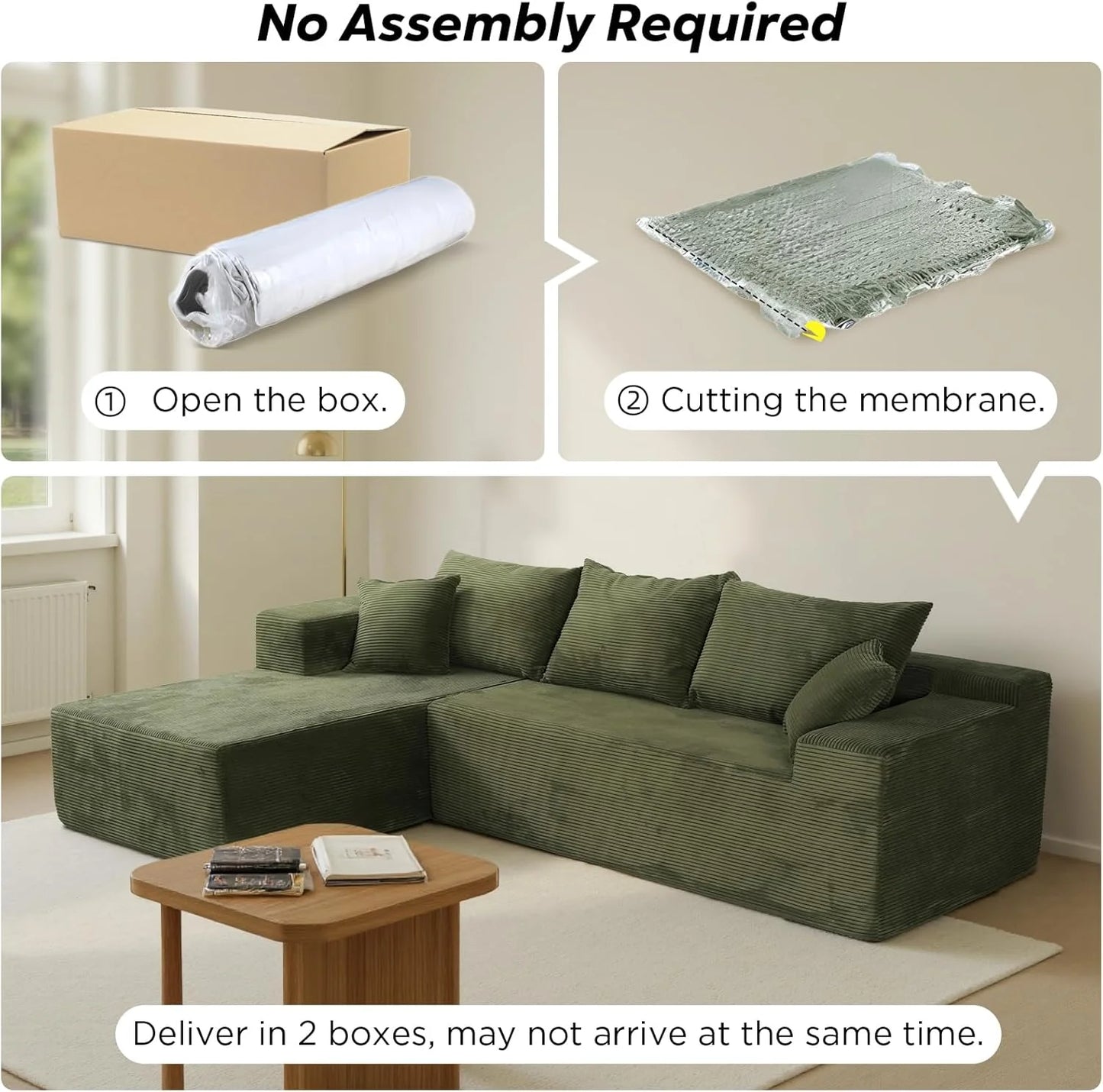 Cloud Sectional Couch with L-Shape Chaise,Modern Modular Sofa with Deep Seat, Upholstered Couches for Living Room Bedroom,No Assembly Required, Beige (Left Facing Chaise)