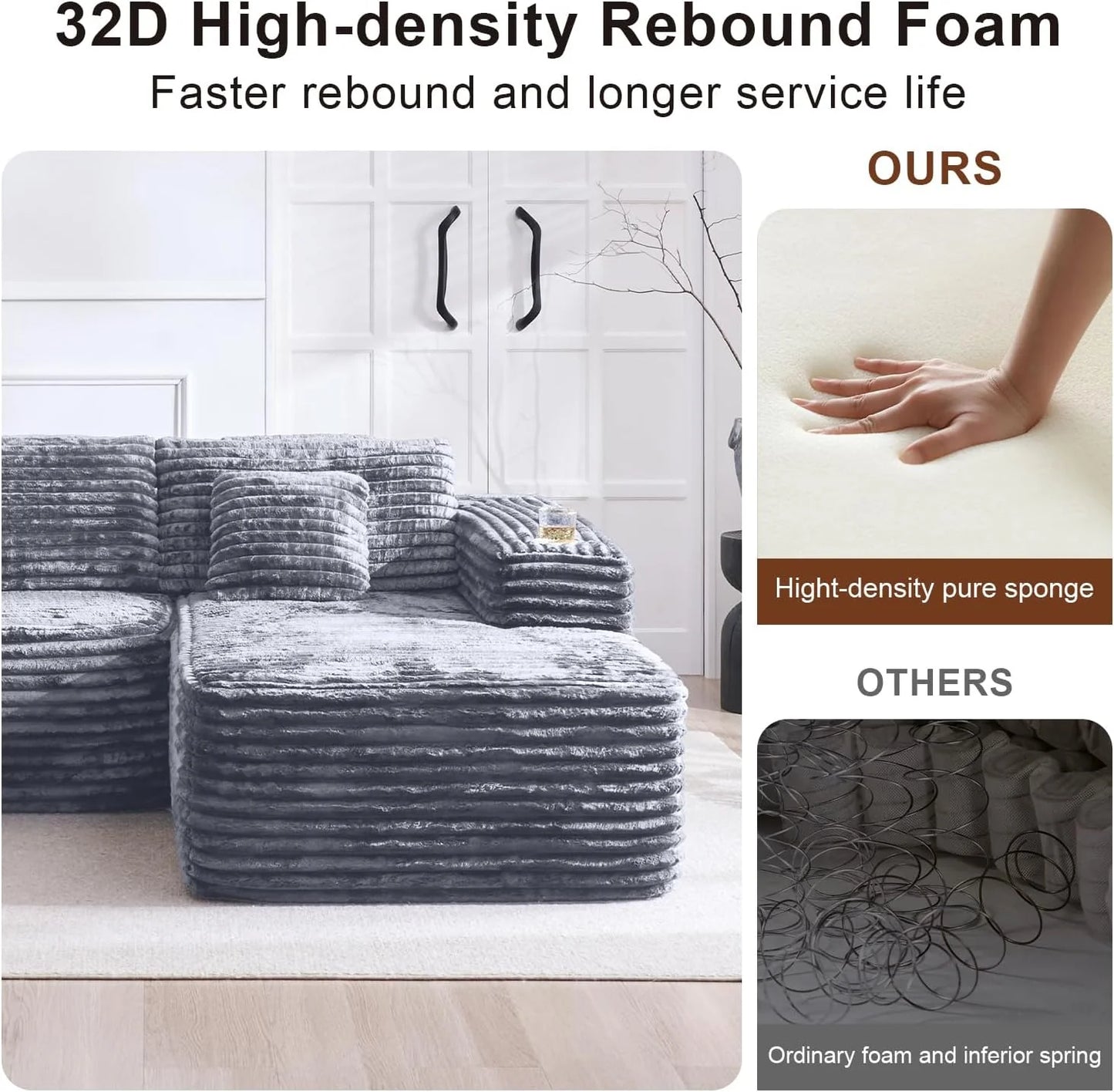 Cloud Sectional Couch with L-Shape Chaise Modern Modular Sofa Deep Seat Built-in Cup Holder