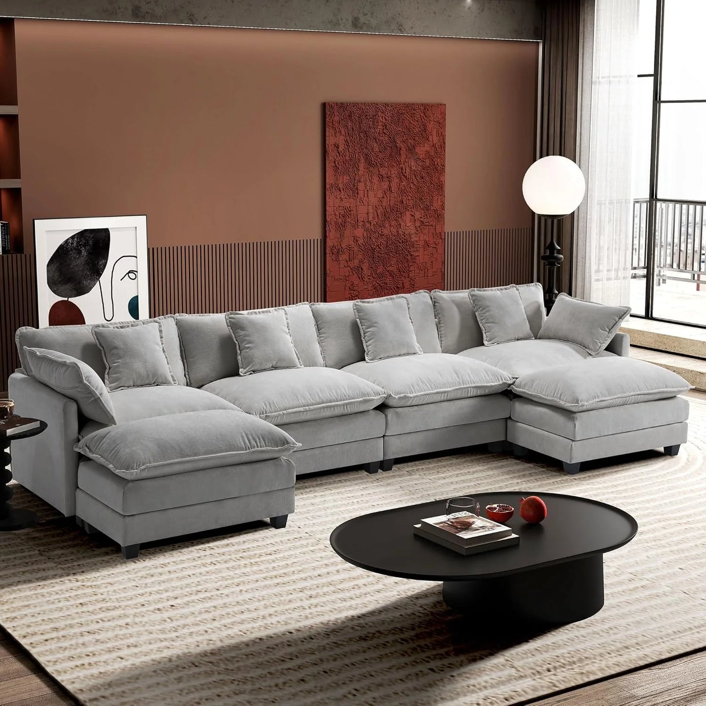 111.4 Inch L-Shaped Modern Sofa Modular Cloud Sofa Ottoman 4-Seater Chenille Deep Seat Sofa