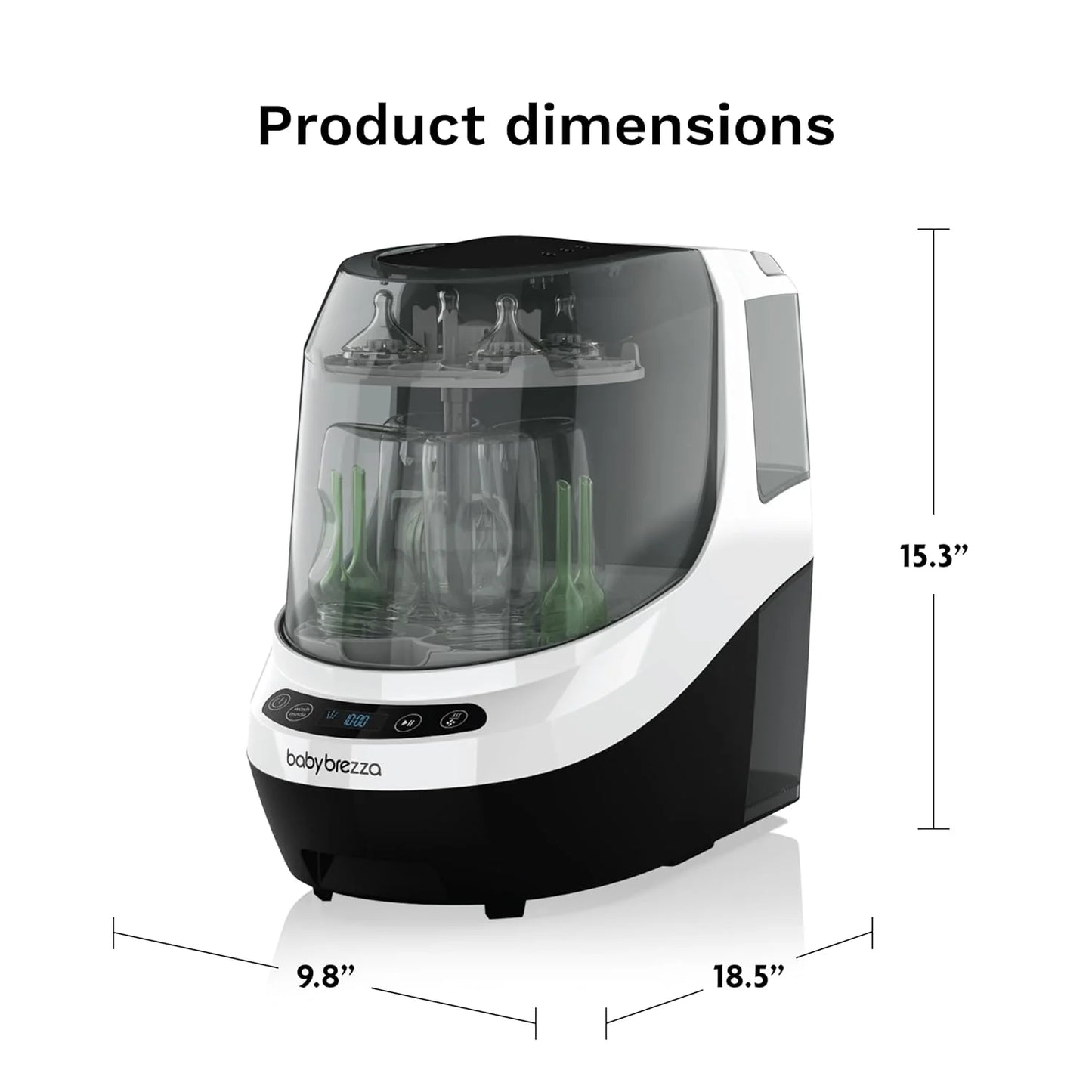 Baby Bottle Washer Pro - Baby Bottle Washer, Sterilizer + Dryer - All in One Machine Cleans Bottles, Pump Parts, & Sippy Cups - Replaces Hand Washing, Bottle Brushes and Drying Racks-Brezza
