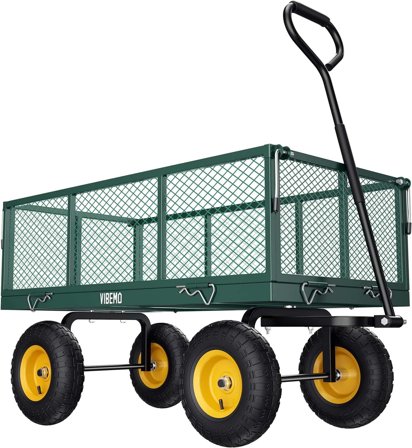 Steel Garden Cart, 2-in-1 1400 lbs Heavy Duty Utility Wagon, with Removable Mesh Sides to Convert into Flatbed, 240 U-Turn 13" Pneumatic Tires Garden Wagon for Farm Yard Lawn Garden Camping