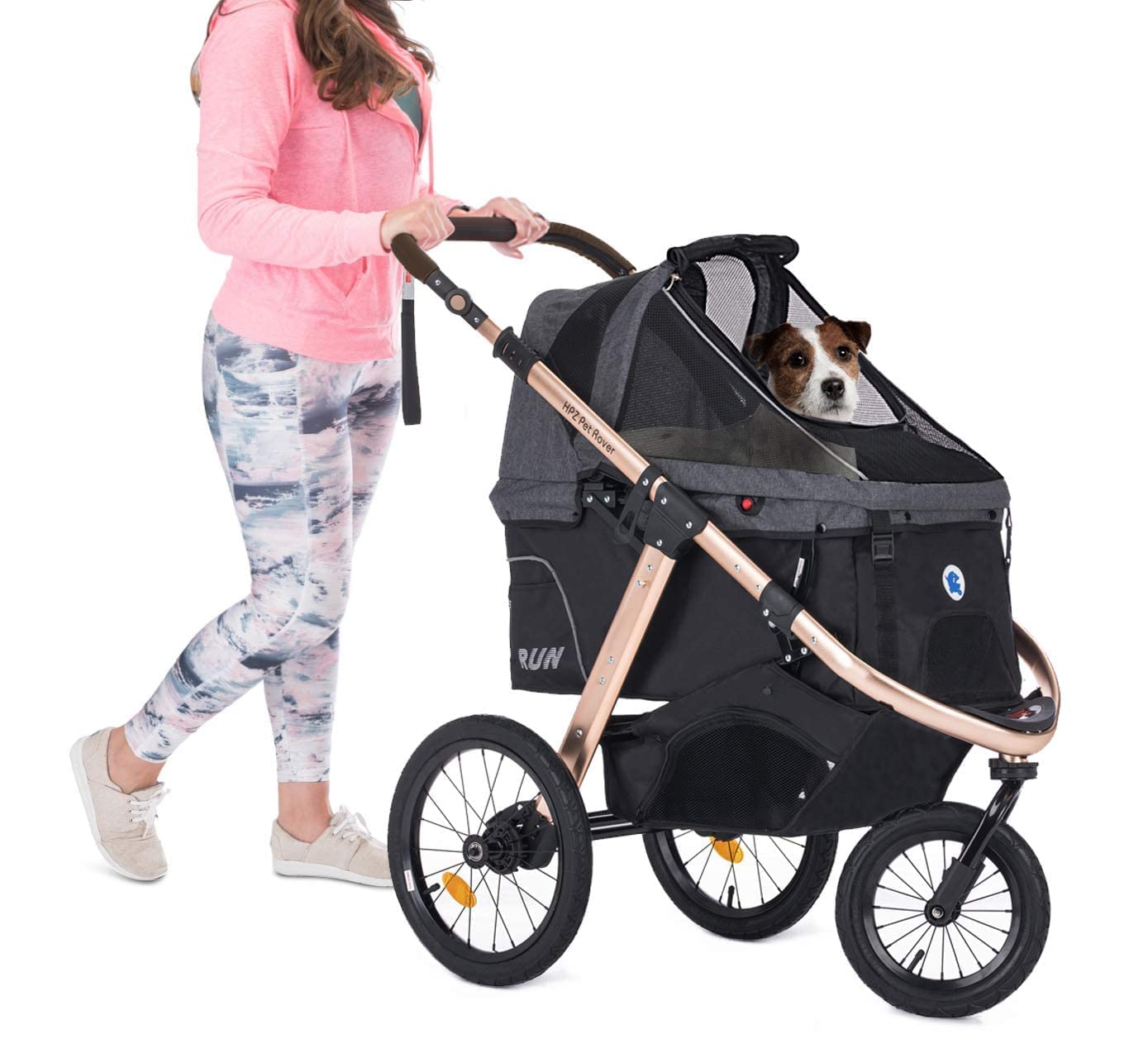 Jogging Sports Stroller with Comfort Rubber Wheels/Zipper-Less Entry/1-Hand Quick Fold/Aluminum Frame for Small/Medium Dogs Cats and Pets (Green Camo)