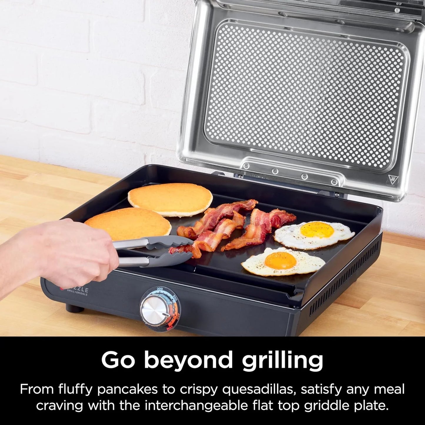 Ninja Griddle and Indoor Grill, 14锟? Electric Grill, For Steak, Burgers, Salmon, Veggies, and More, Pancake Griddle, Nonstick, Dishwasher Safe, 500F, Even Cooking, Silver, GR101
