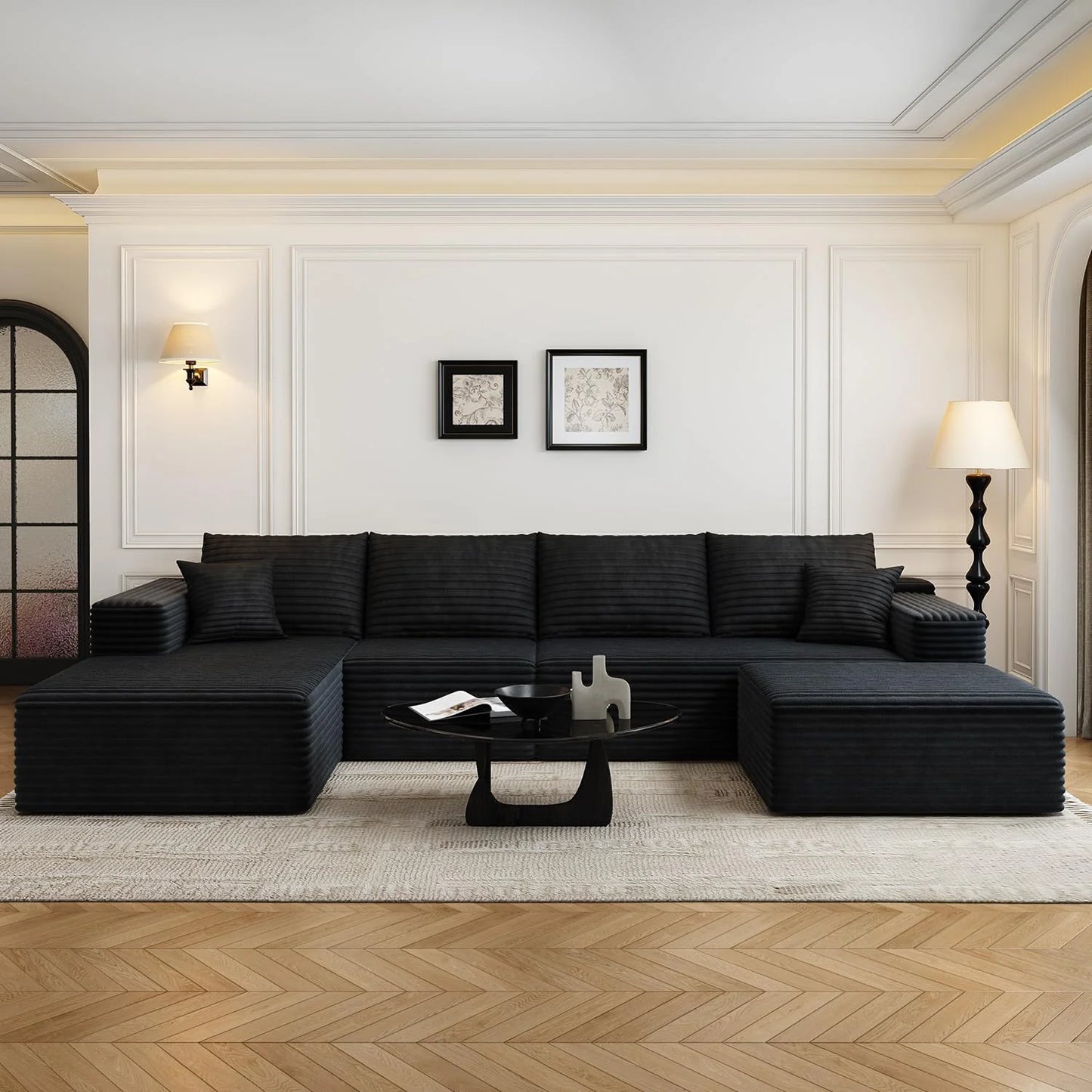107.5" Cloud Modular Sectional Sofa Couch with L-Shape Chaise,Modern Minimalist Upholstered Couches for Living Room Bedroom,Deep Seat Corner Couch .No Assembly Required (Black,Left Facing Chaise)