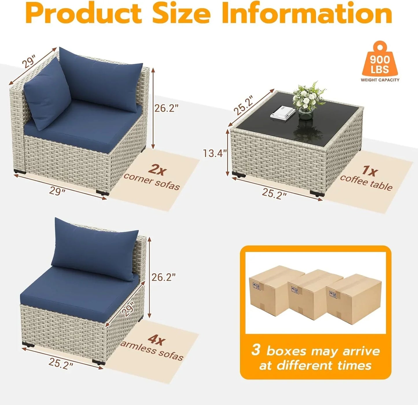 UDPATIO Outdoor Patio Furniture Set 7-Piece PE Wicker Sectional Sofa Outdoor Conversation Set