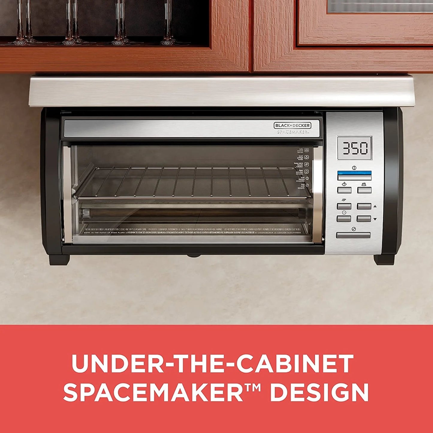 BLACK+DECKER SpaceMaker Under-Counter Toaster Oven, Digital Controls, Black/Stainless Steel, Fits 9测 Pizza, TROS1000D