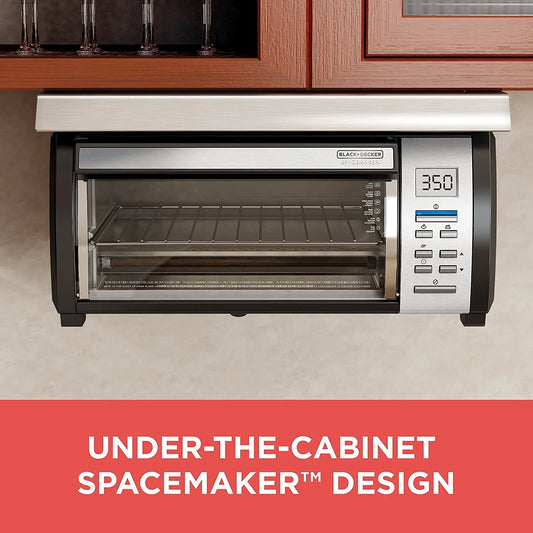 BLACK+DECKER SpaceMaker Under-Counter Toaster Oven, Digital Controls, Black/Stainless Steel, Fits 9测 Pizza, TROS1000D