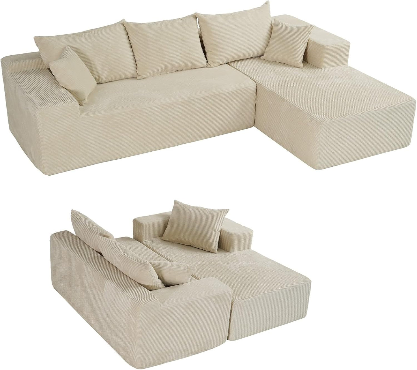 Cloud Sectional Couch with L-Shape Chaise,Modern Modular Sofa with Deep Seat, Upholstered Couches for Living Room Bedroom,No Assembly Required, Beige (Left Facing Chaise)