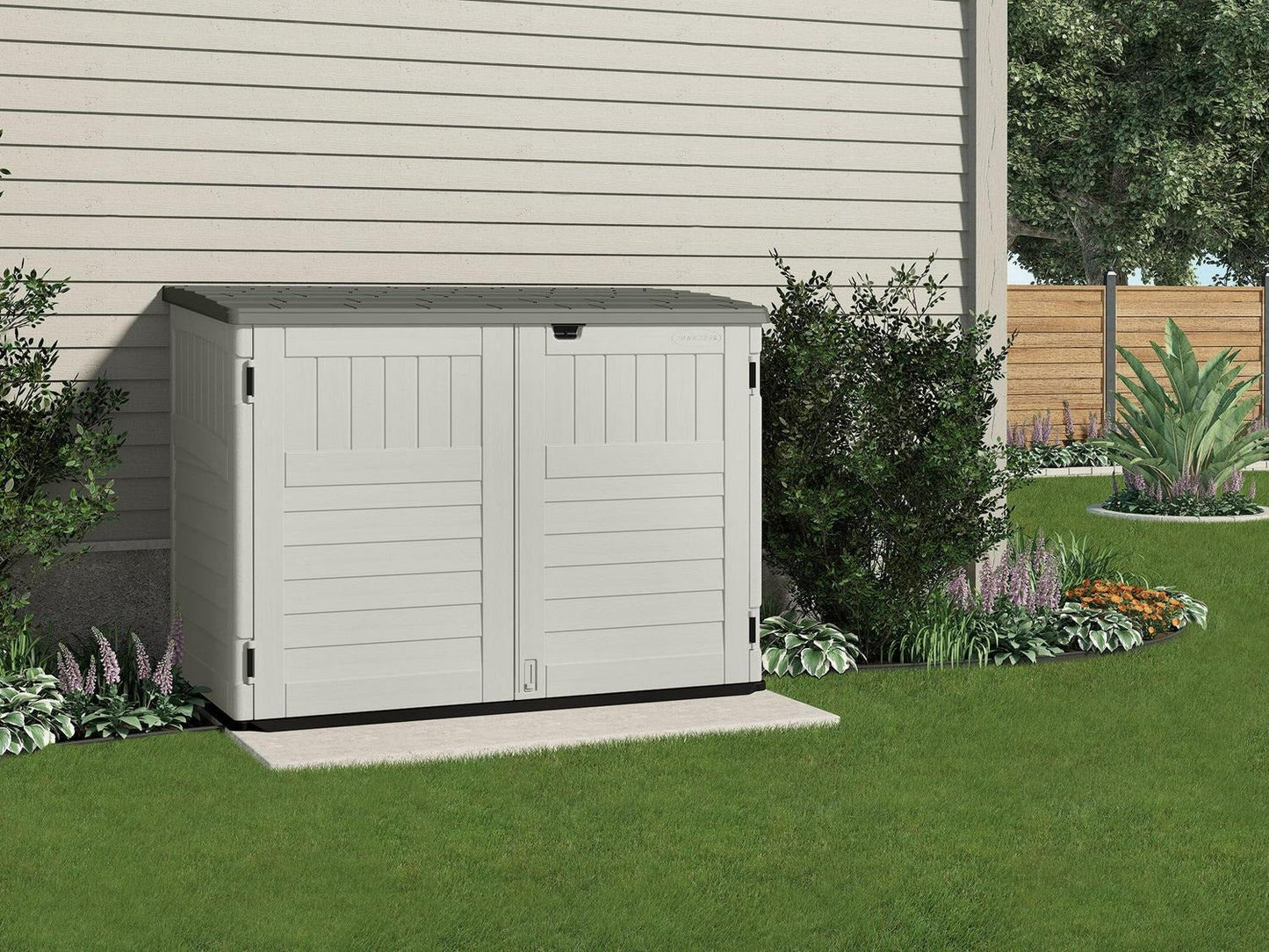 Suncast BMS4700 Resin Storage Shed, Off-White/Gray, 70.5W x 44.25D x 52H, Double Door, UV Resistant