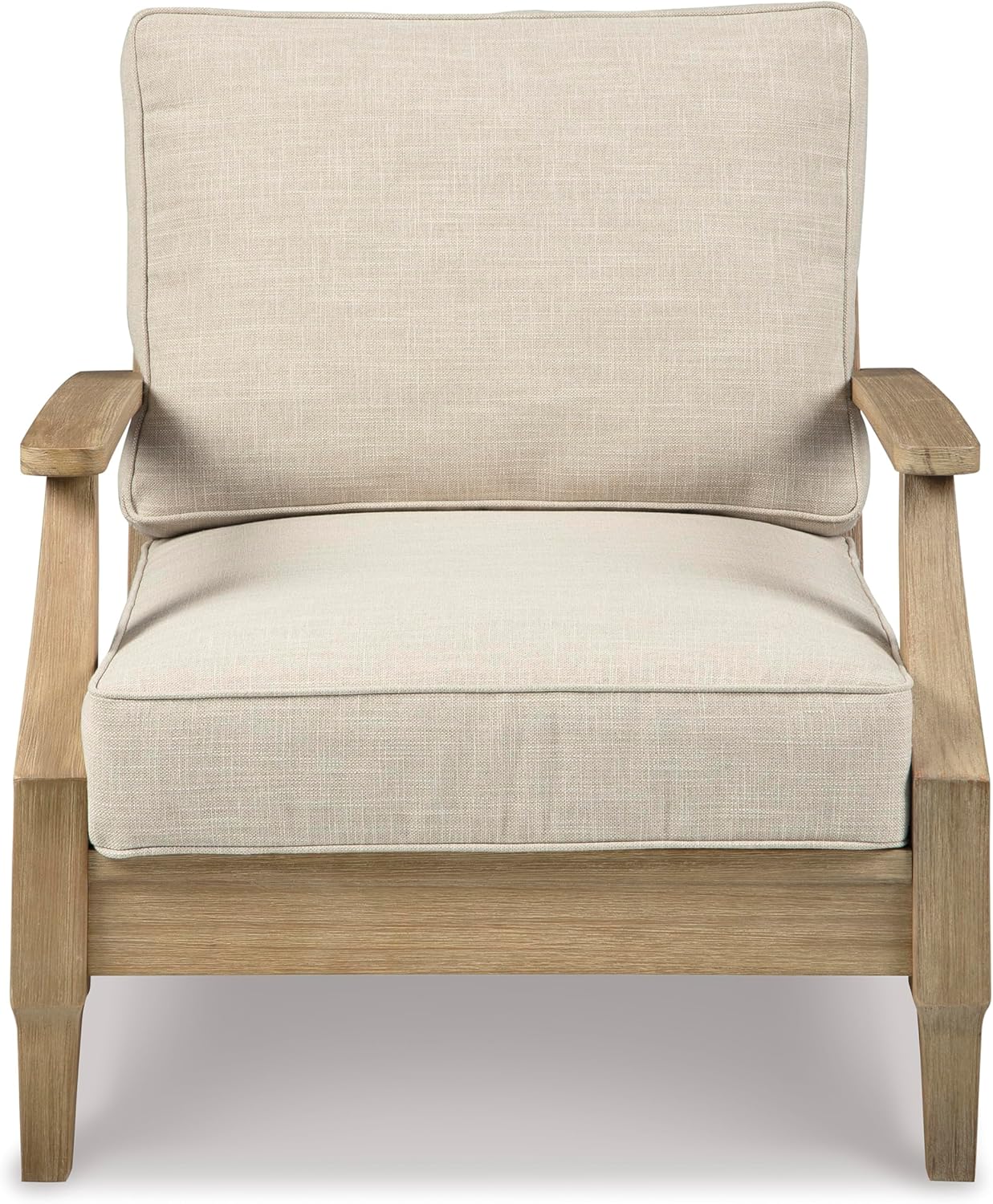 Signature Design by Ashley Clare View Coastal Outdoor Patio Eucalyptus Sofa with Cushions, Beige
