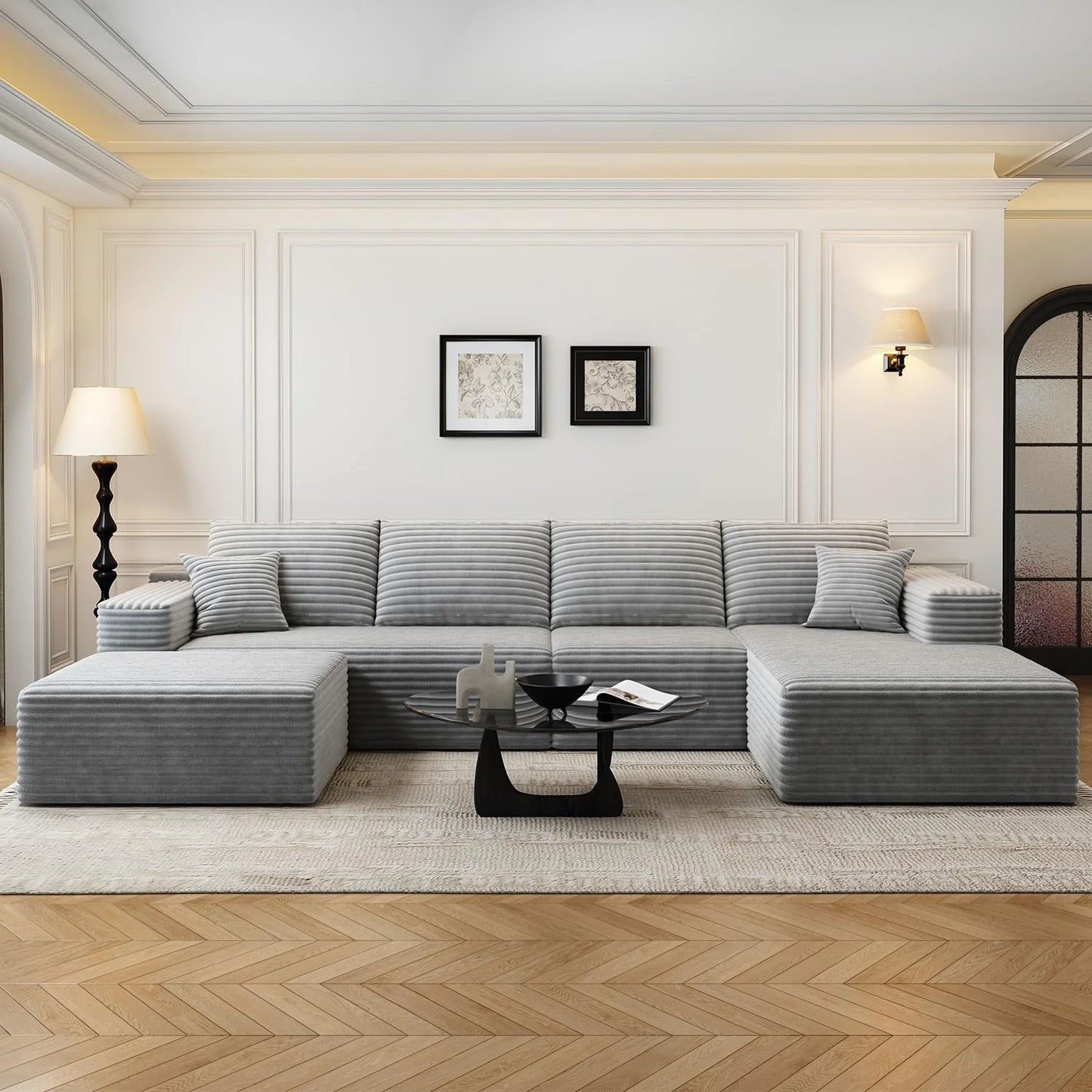 107.5" Cloud Modular Sectional Sofa Couch with L-Shape Chaise,Modern Minimalist Upholstered Couches for Living Room Bedroom,Deep Seat Corner Couch .No Assembly Required (Black,Left Facing Chaise)