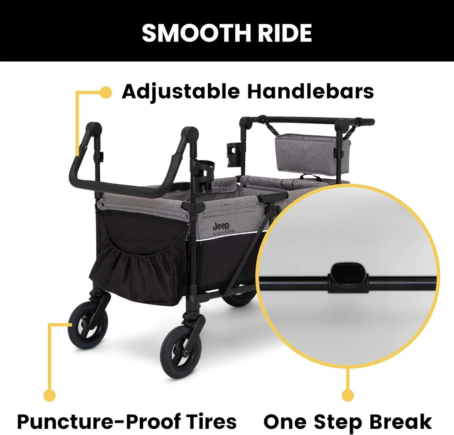 Jeep Wrangler Deluxe 4 Seater Stroller Wagon by Delta Children - Premium Quad Stroller Wagon for 4 Kids