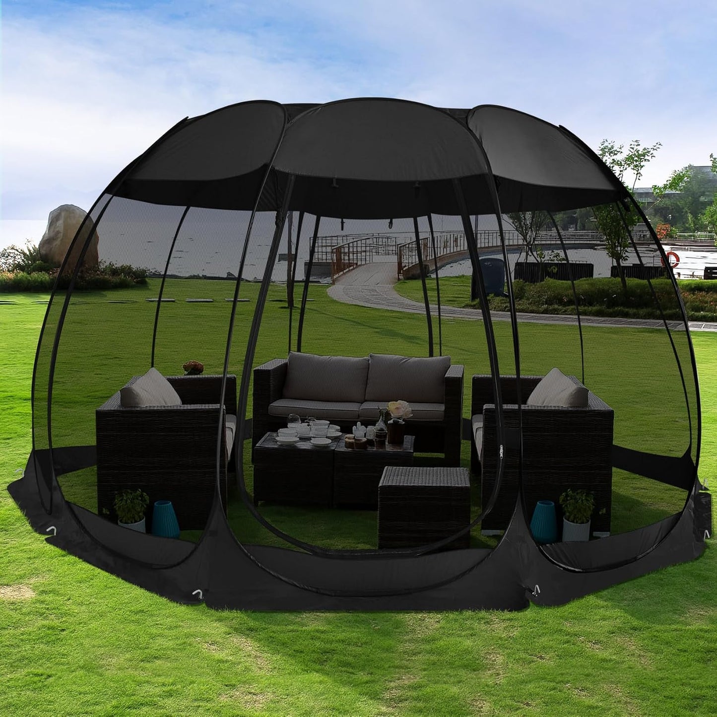 Alvantor Pop Up Screen House Gazebo with Mosquito Netting, Instant UV Resistant Sun Shelter for Patio & Backyard, Portable Canopy Tent for 2-10 Person
