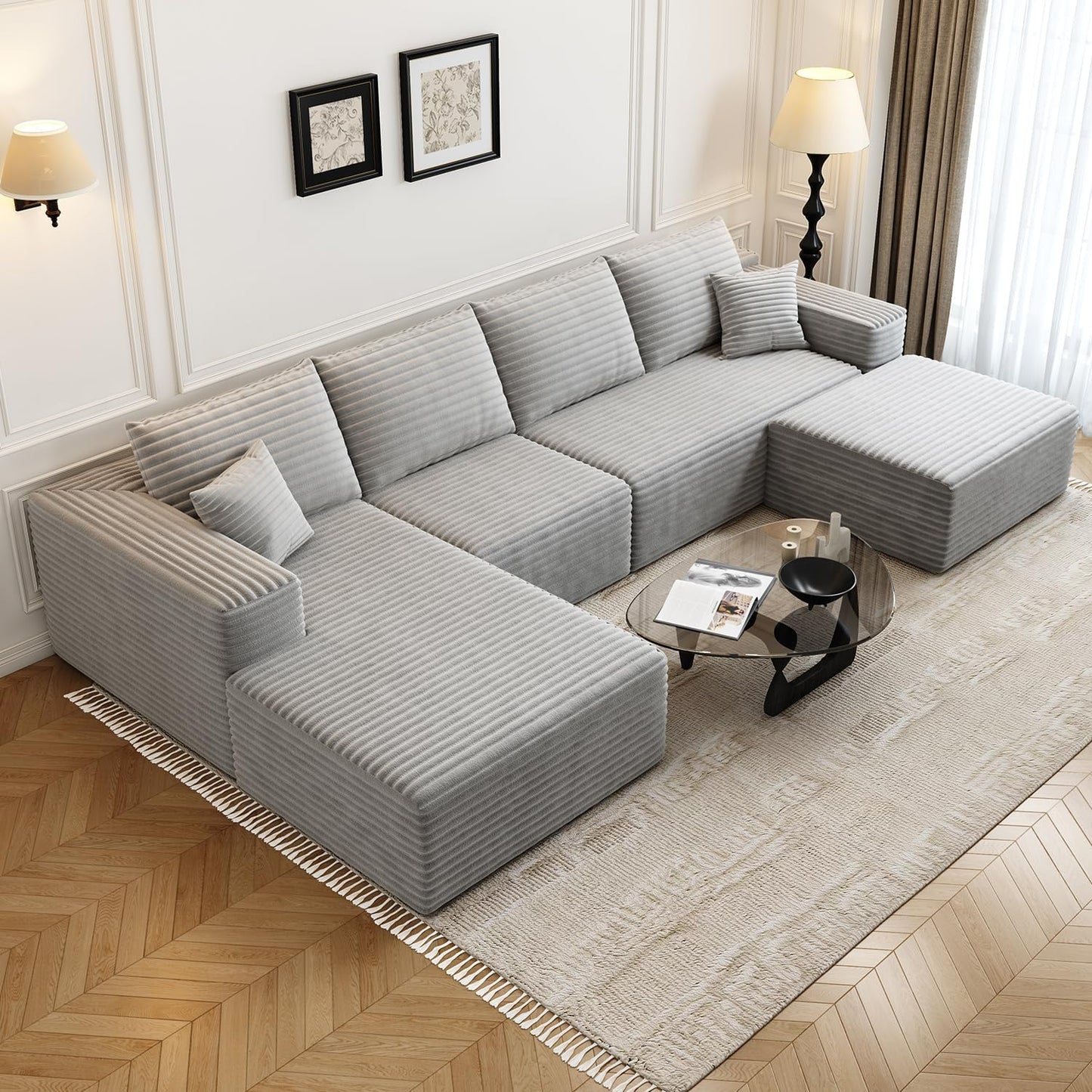 107.5" Cloud Modular Sectional Sofa Couch with L-Shape Chaise,Modern Minimalist Upholstered Couches for Living Room Bedroom,Deep Seat Corner Couch .No Assembly Required (Black,Left Facing Chaise)