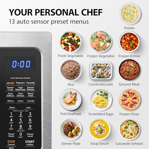Toshiba Air Fryer Combo 4 in 1 Countertop Microwave Oven, Smart Sensor, Convection, Mute Function, Position Memory 13.6" Turntable, 1.5 Cu Ft, 1000W, Silver, ML EC42P(SS): Home &amp; Kitchen