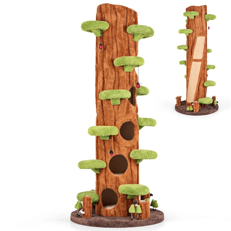 90.5" Tall Luxury Simulation Cat Tree, Modern Realistic Multi-Level Cat Tower w/ 5 Condos & Sisal Scratch Pad, Large Lifelike Indoor Cat Tree