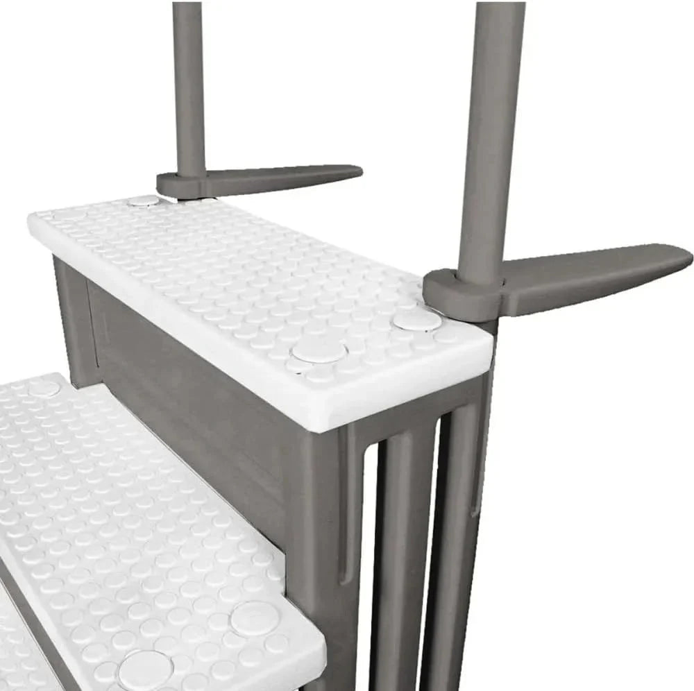 Non-slip entry steps for pools | Grey | For above-ground pools | Can be installed on terraces with a height of 122 to 137 cm | Load capacity up to 136 kg