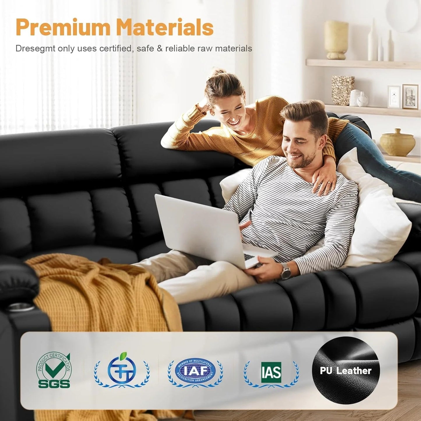 3 Seat Reclining Sofa with Storage Drawer USB Ports & Cup Holders Manual Couch