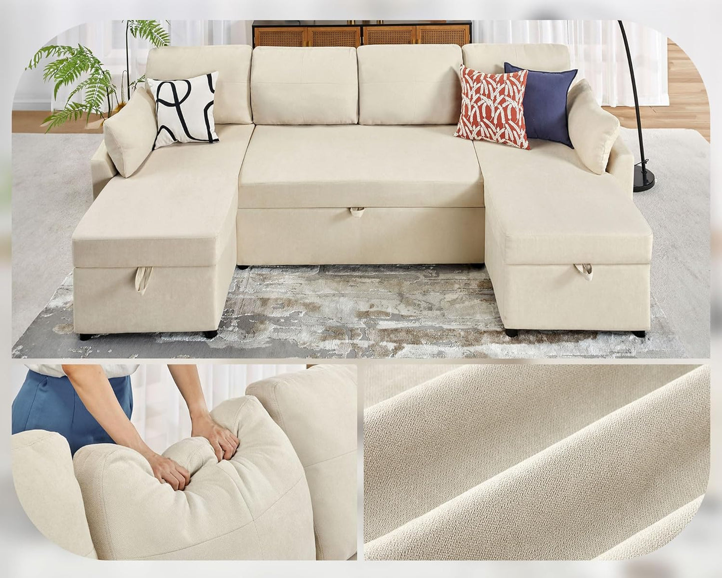 VanAcc Sofa Bed, Sleeper Sofa with Storage Chaise 2 in 1 Pull Out Couch Living Room