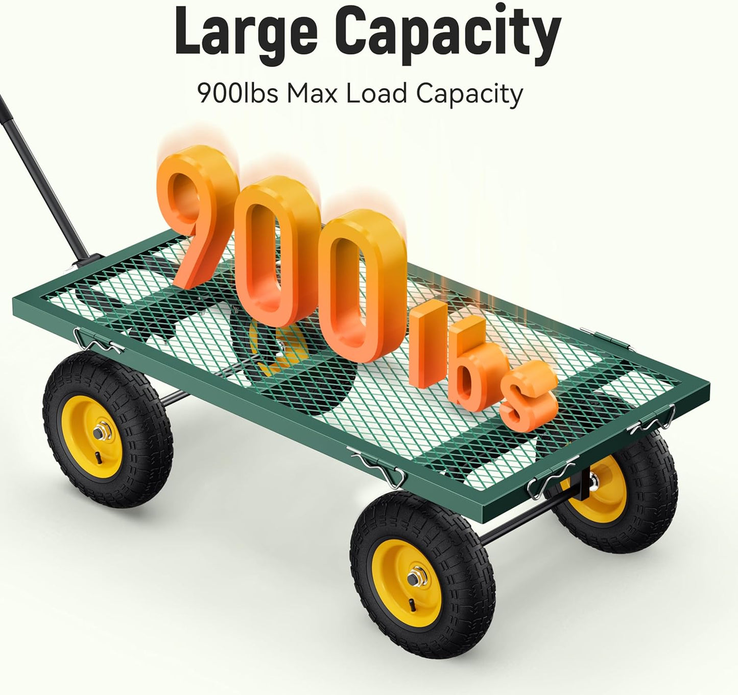 Steel Garden Cart, 2-in-1 1400 lbs Heavy Duty Utility Wagon, with Removable Mesh Sides to Convert into Flatbed, 240 U-Turn 13" Pneumatic Tires Garden Wagon for Farm Yard Lawn Garden Camping