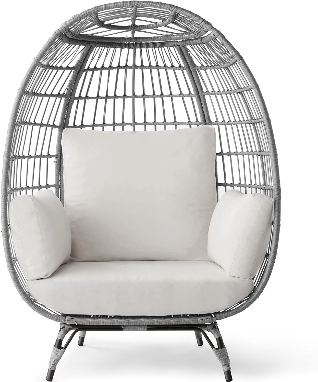 Best Choice Products Wicker Egg Chair Oversized Indoor Outdoor Lounger for Patio Backyard Living Room w/ 4 Cushions Steel Frame 440lb Capacity - Ivory