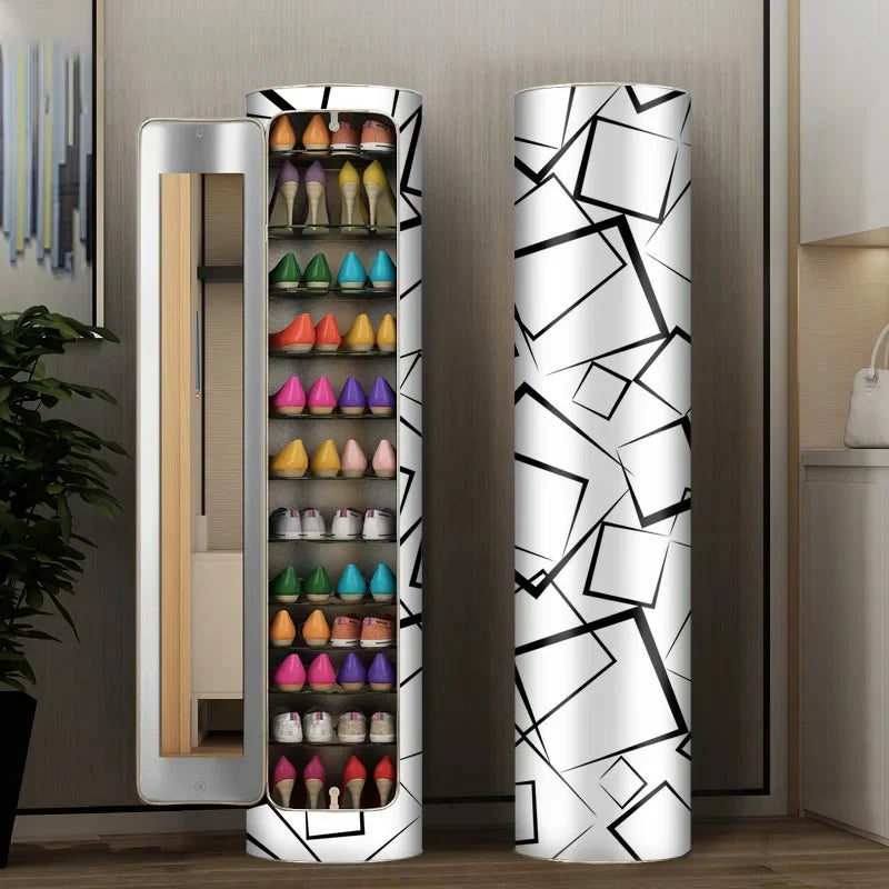 Large-capacity multi-layer rotating disinfection shoe cabinet with mirror + deodorizer