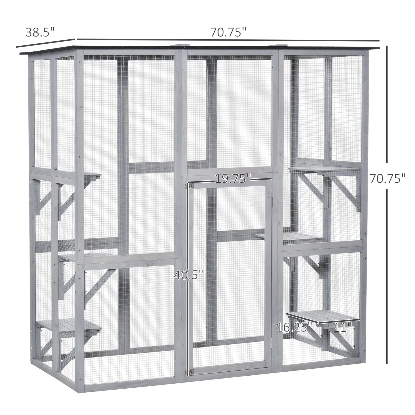 PawHut Wooden Catio Enclosure with Weather Protection, 6 Platforms, Outdoor, Large, 71" x 38.5" x 71"