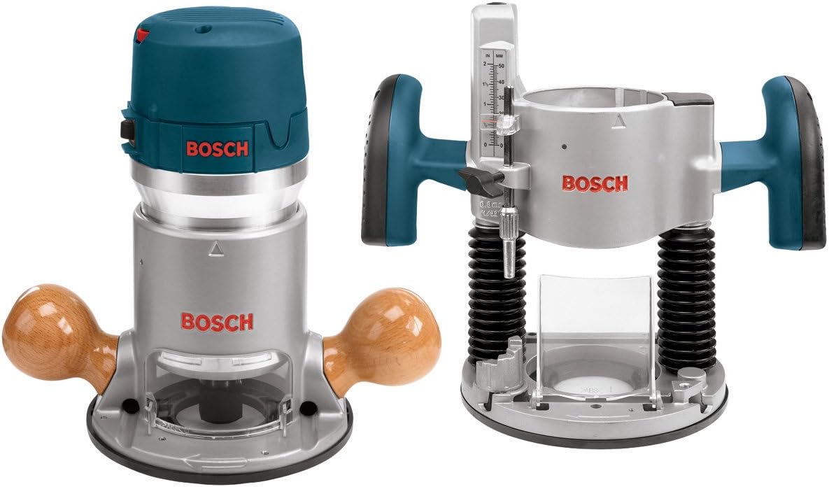 BOSCH 1617EVSPK Wood 12 Amp Router Tool Combo Kit 2.25 Horsepower Plunge Router & Fixed Base with a Variable Speed