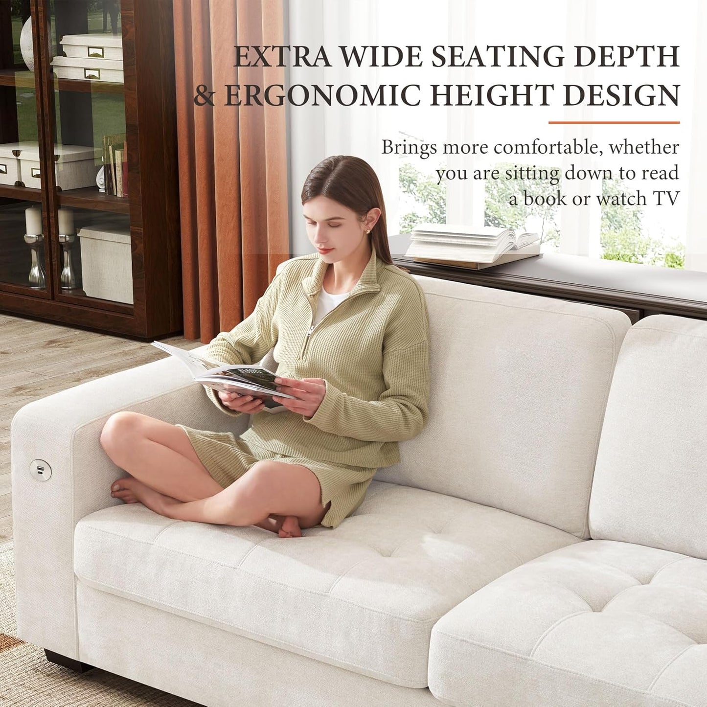 111.4 Inch L-Shaped Modern Sofa Modular Cloud Sofa Ottoman 4-Seater Chenille Deep Seat Sofa