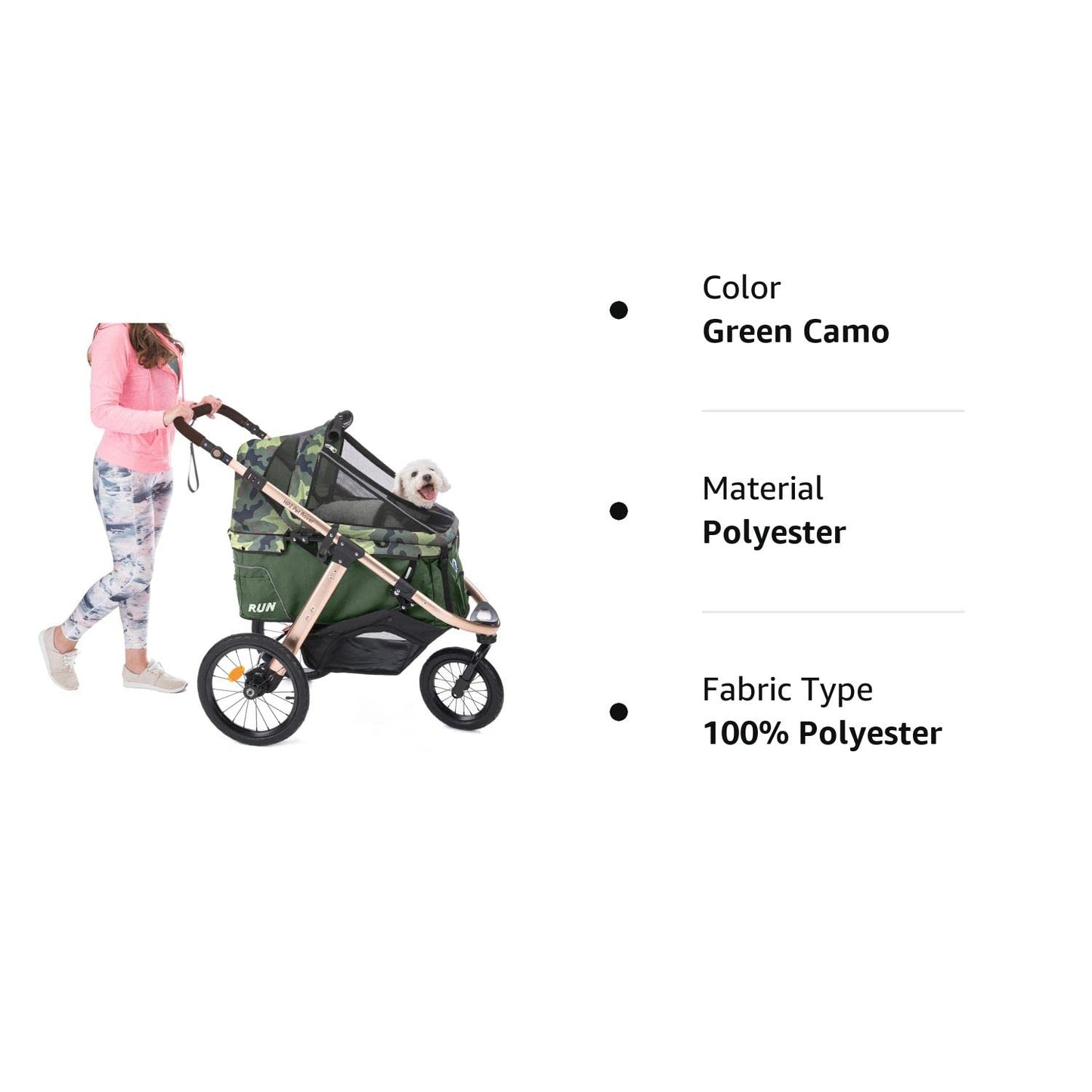 Jogging Sports Stroller with Comfort Rubber Wheels/Zipper-Less Entry/1-Hand Quick Fold/Aluminum Frame for Small/Medium Dogs Cats and Pets (Green Camo)