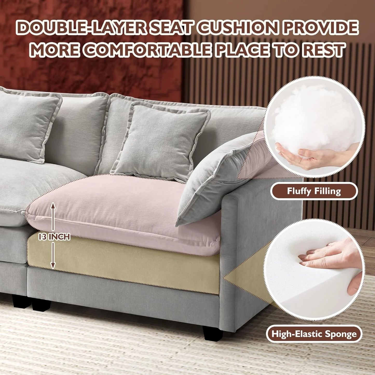 111.4 Inch L-Shaped Modern Sofa Modular Cloud Sofa Ottoman 4-Seater Chenille Deep Seat Sofa