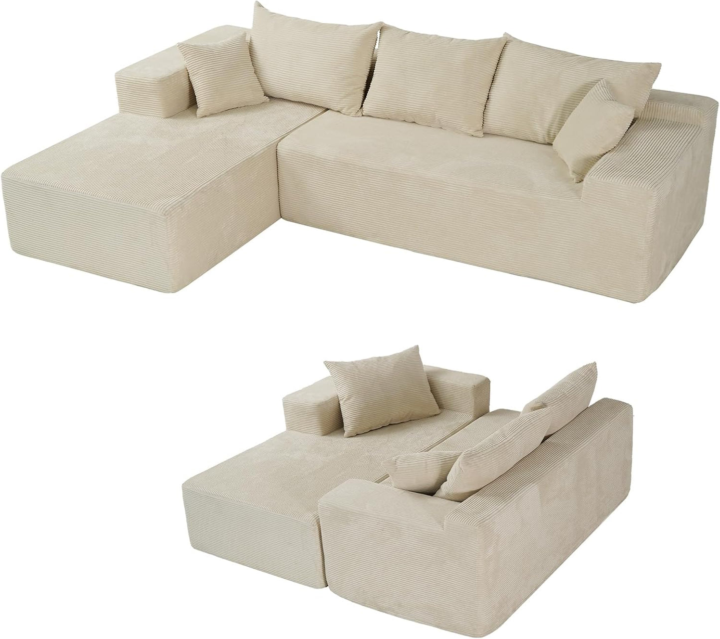 Cloud Sectional Couch with L-Shape Chaise,Modern Modular Sofa with Deep Seat, Upholstered Couches for Living Room Bedroom,No Assembly Required, Beige (Left Facing Chaise)