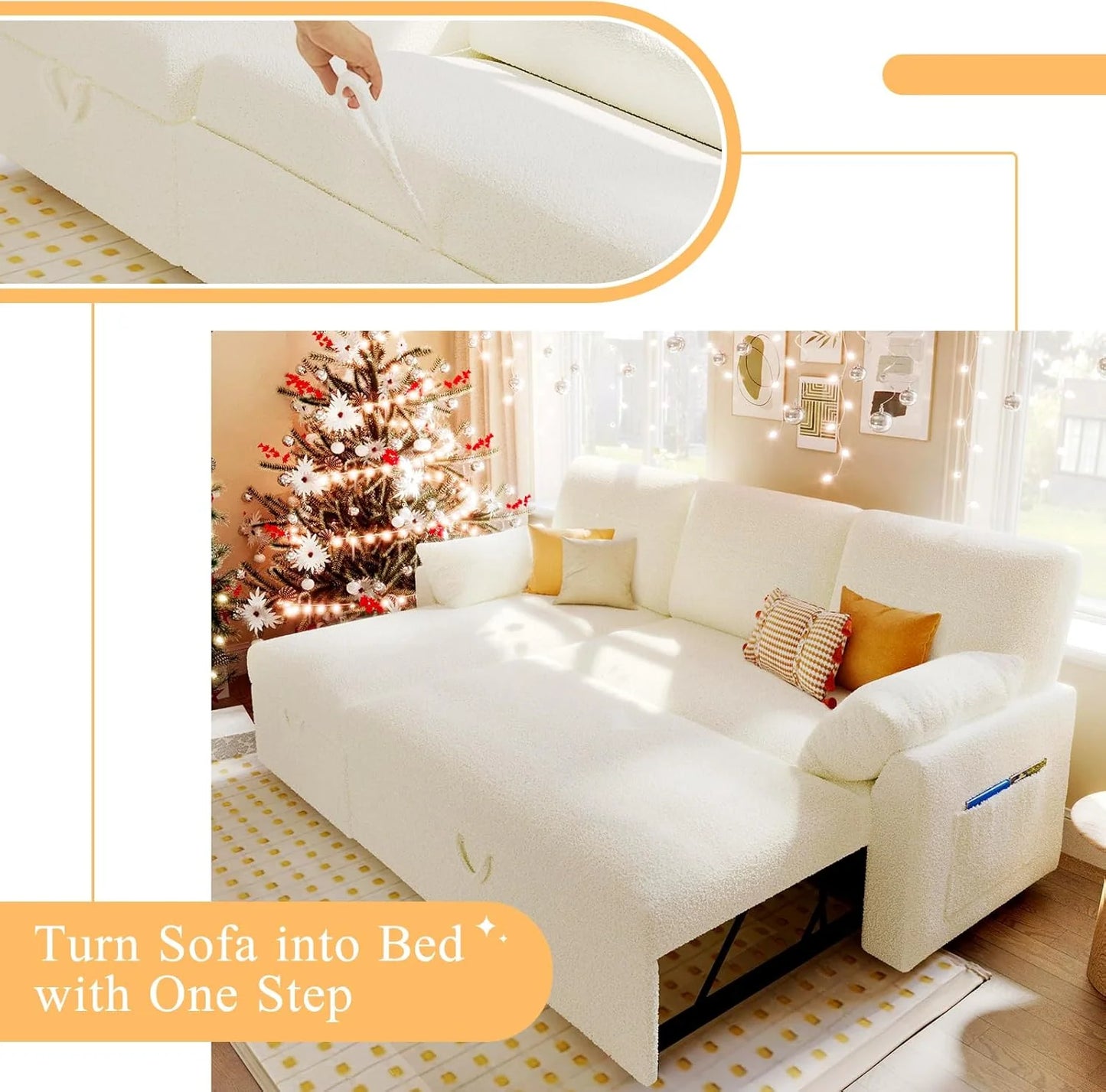 VanAcc Sofa Bed, Sleeper Sofa with Storage Chaise 2 in 1 Pull Out Couch Living Room
