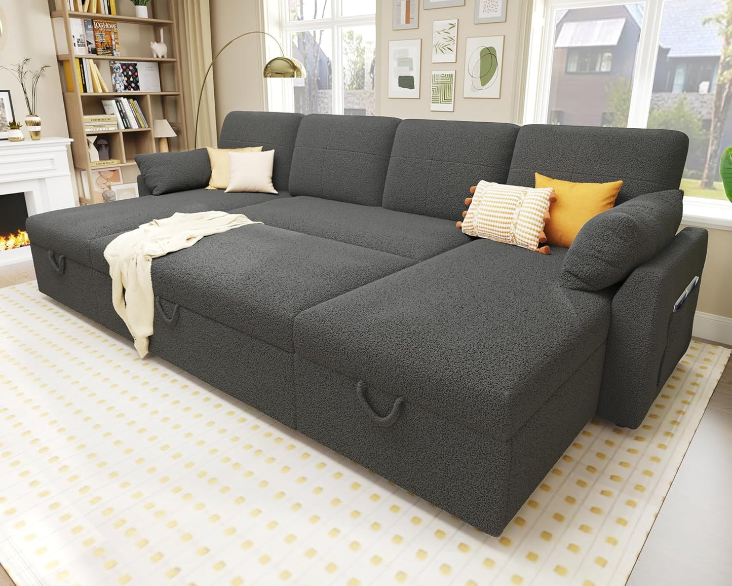 VanAcc Sofa Bed, Sleeper Sofa with Storage Chaise 2 in 1 Pull Out Couch Living Room