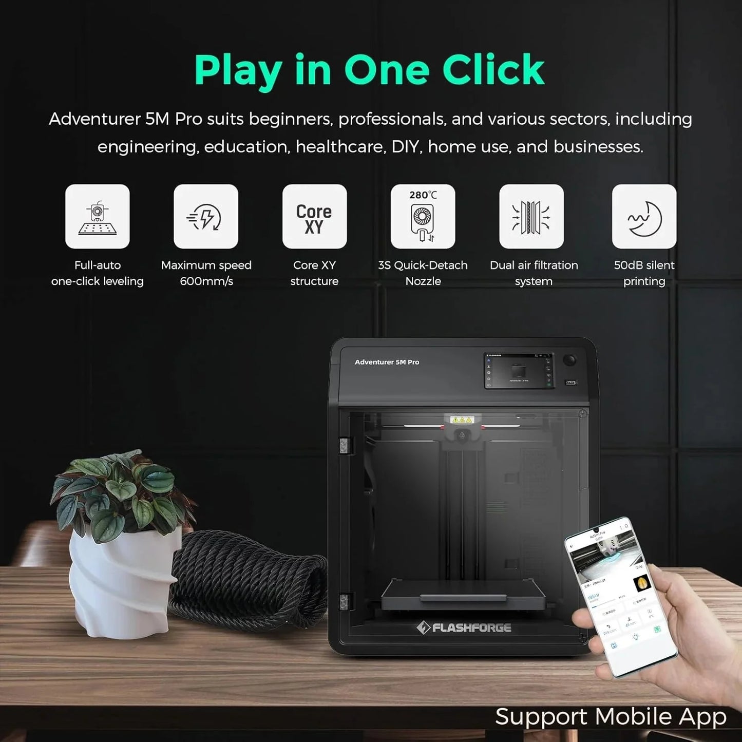Adventurer 5M 3D printer with fully automatic leveling
