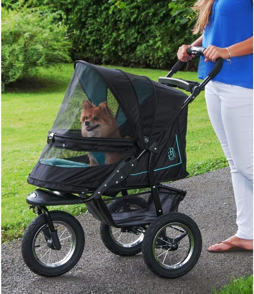 No-Zip NV Pet Stroller for Cats/Dogs Zipperless Entry Easy One-Hand Fold Gel-Filled Tires Plush Pad + Weather Cover Included 3 colors