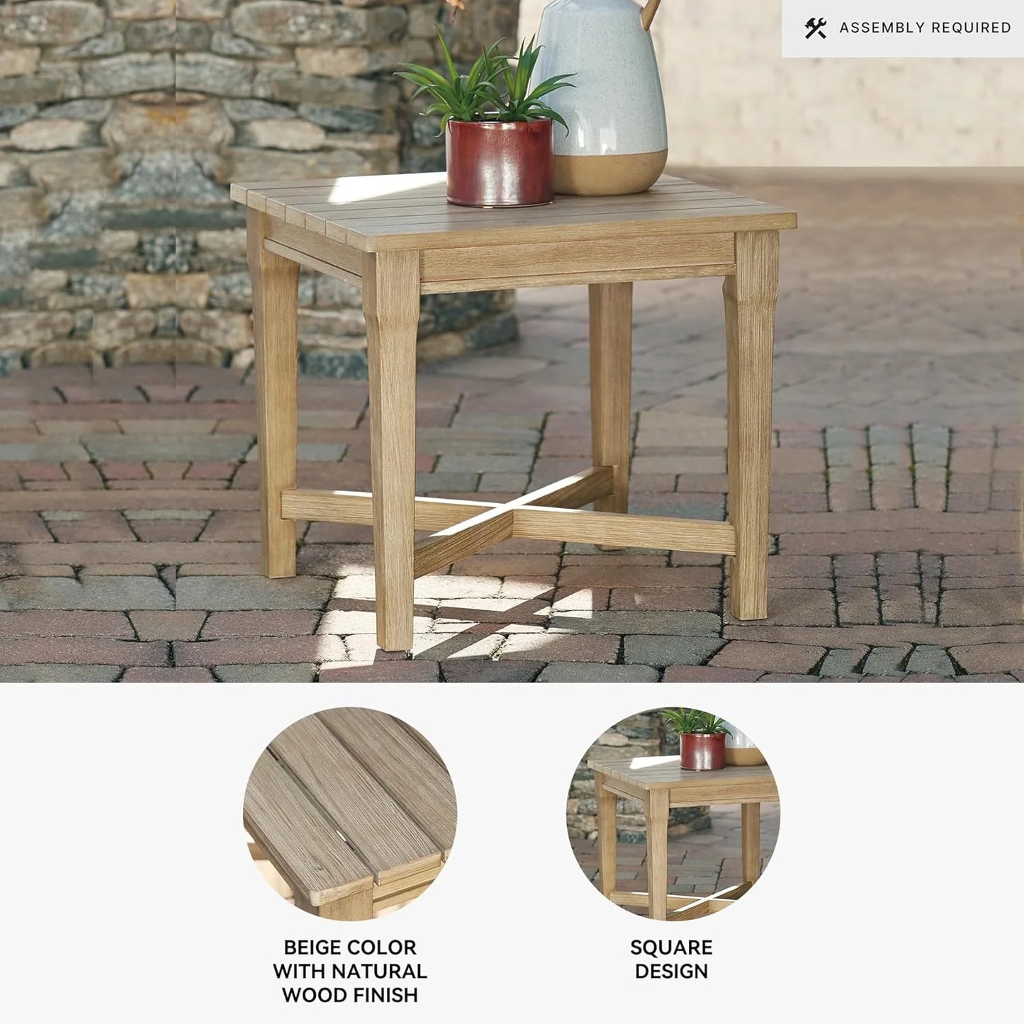 Signature Design by Ashley Clare View Coastal Outdoor Patio Eucalyptus Sofa with Cushions, Beige