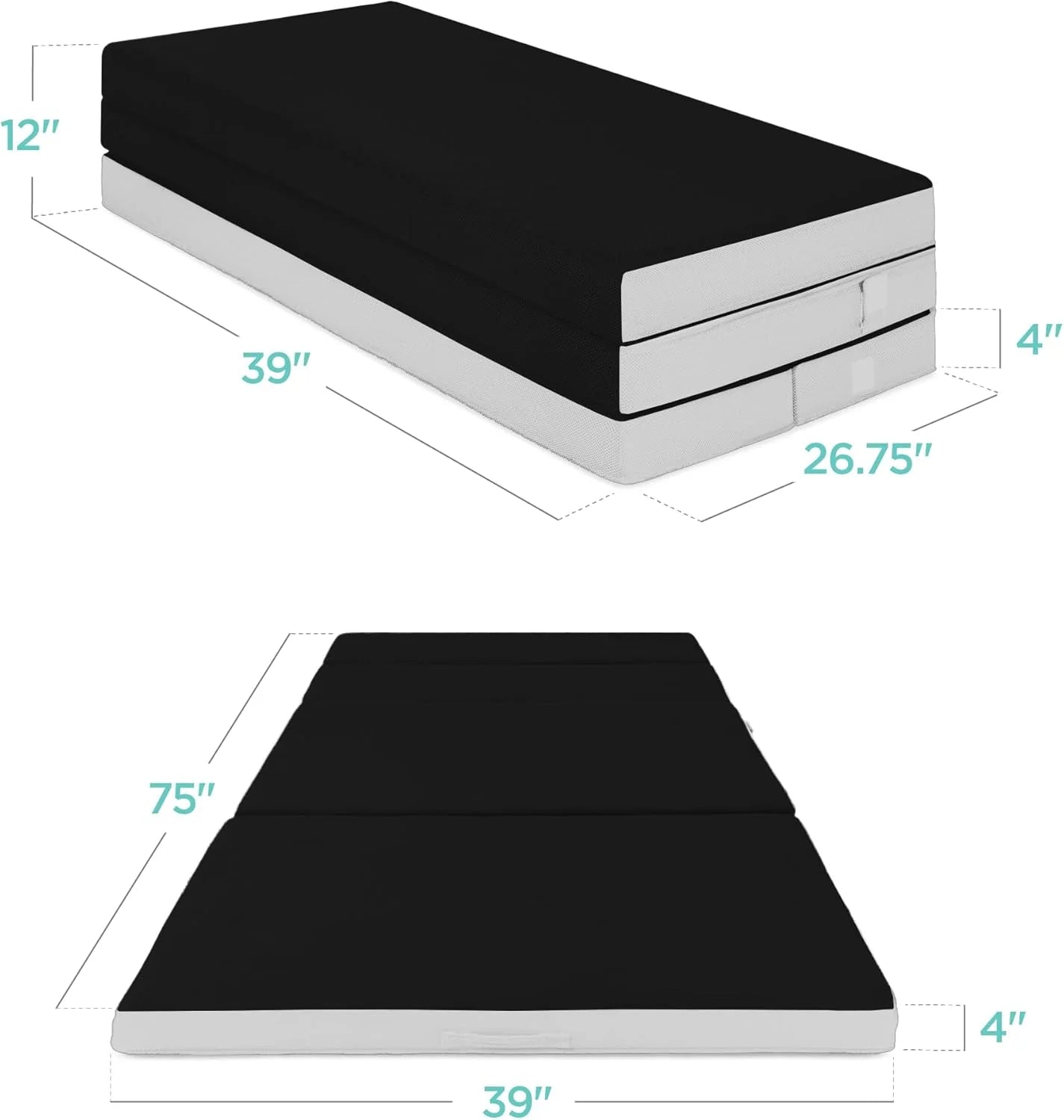 Best Choice Products 4in Portable Queen-Size Mattress, Tri-Fold Mattress for Camping, Guest, Toddler, Foam Plush w/Carry Case - Grey