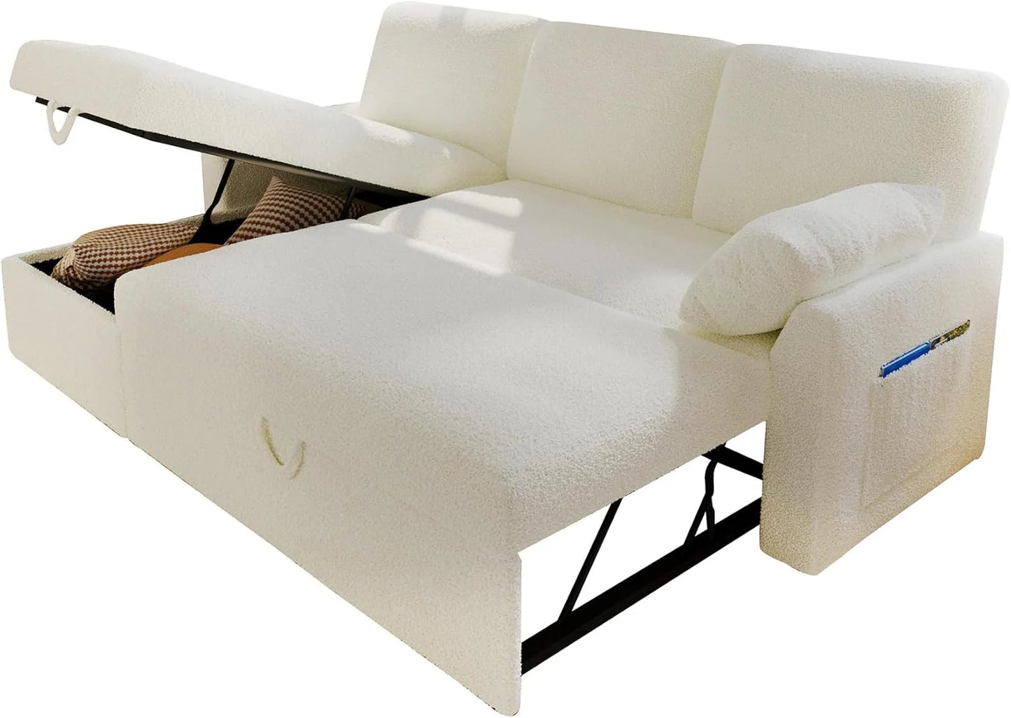 VanAcc Sofa Bed, Sleeper Sofa with Storage Chaise 2 in 1 Pull Out Couch Living Room