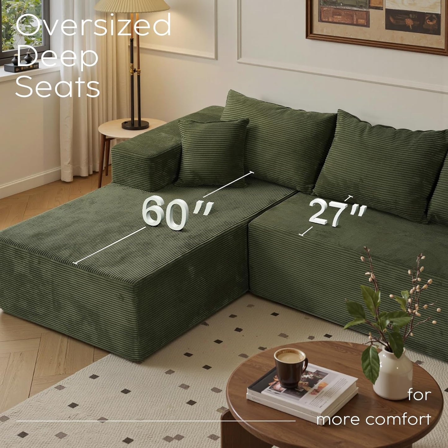 Cloud Sectional Couch with L-Shape Chaise,Modern Modular Sofa with Deep Seat, Upholstered Couches for Living Room Bedroom,No Assembly Required, Beige (Left Facing Chaise)