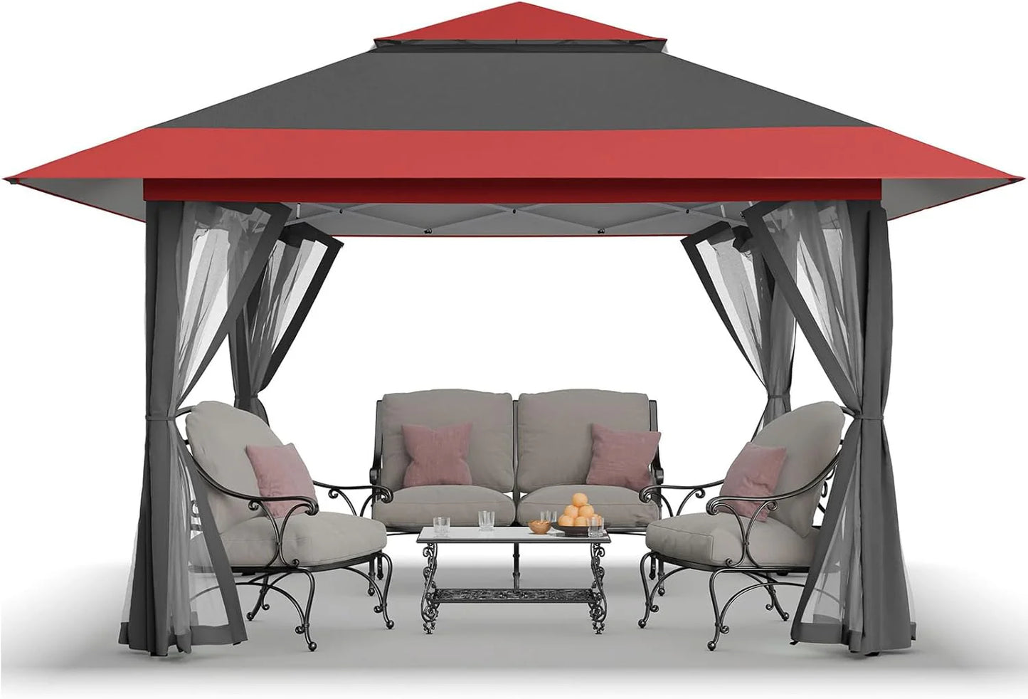 CROWN SHADES 13x13 Pop Up Gazebo, Canopy Tent, Gazebos on Clearance - Outdoor Gazebo for Backyard & Patio Furniture - Carpa Pop Up Tent with Wheeled STO-N-Go Cover Bag (Beige & Coffee)