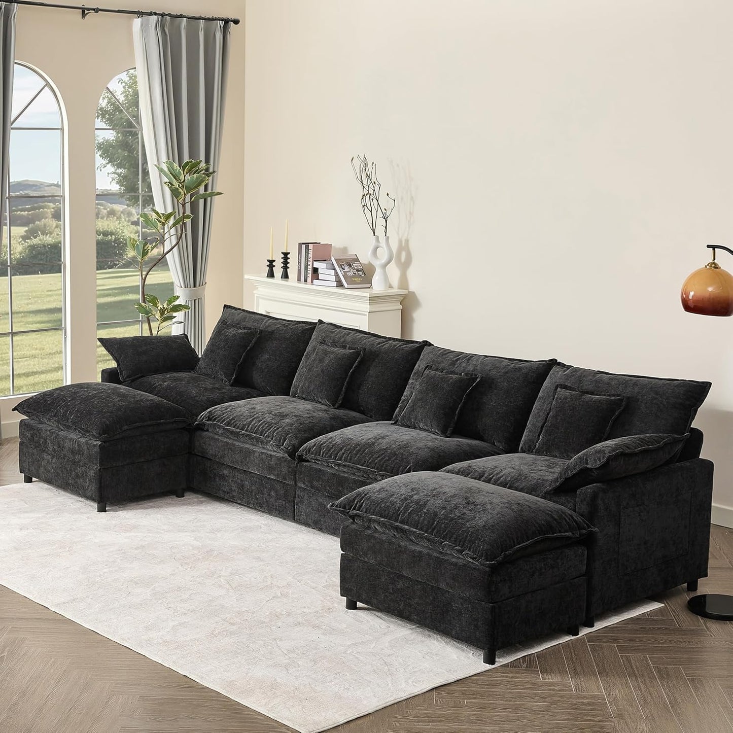 108 Inch U Shape Sofa Sectional Sofa Comfortable Cloud Sofa with Removable Footstool