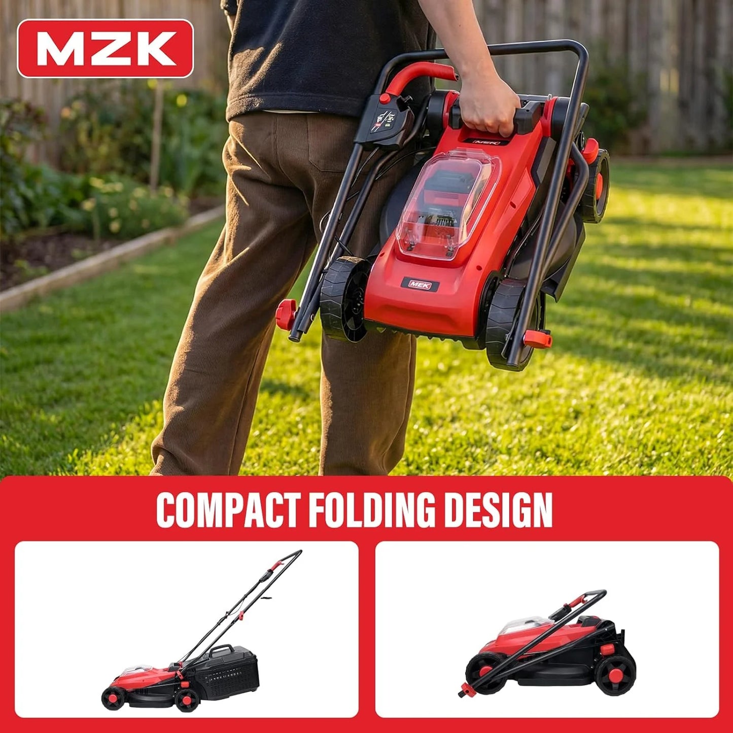 MZK 20V 13" Electric Lawn Mower, Brushless Cordless Lawn Mower with 4-Position Height