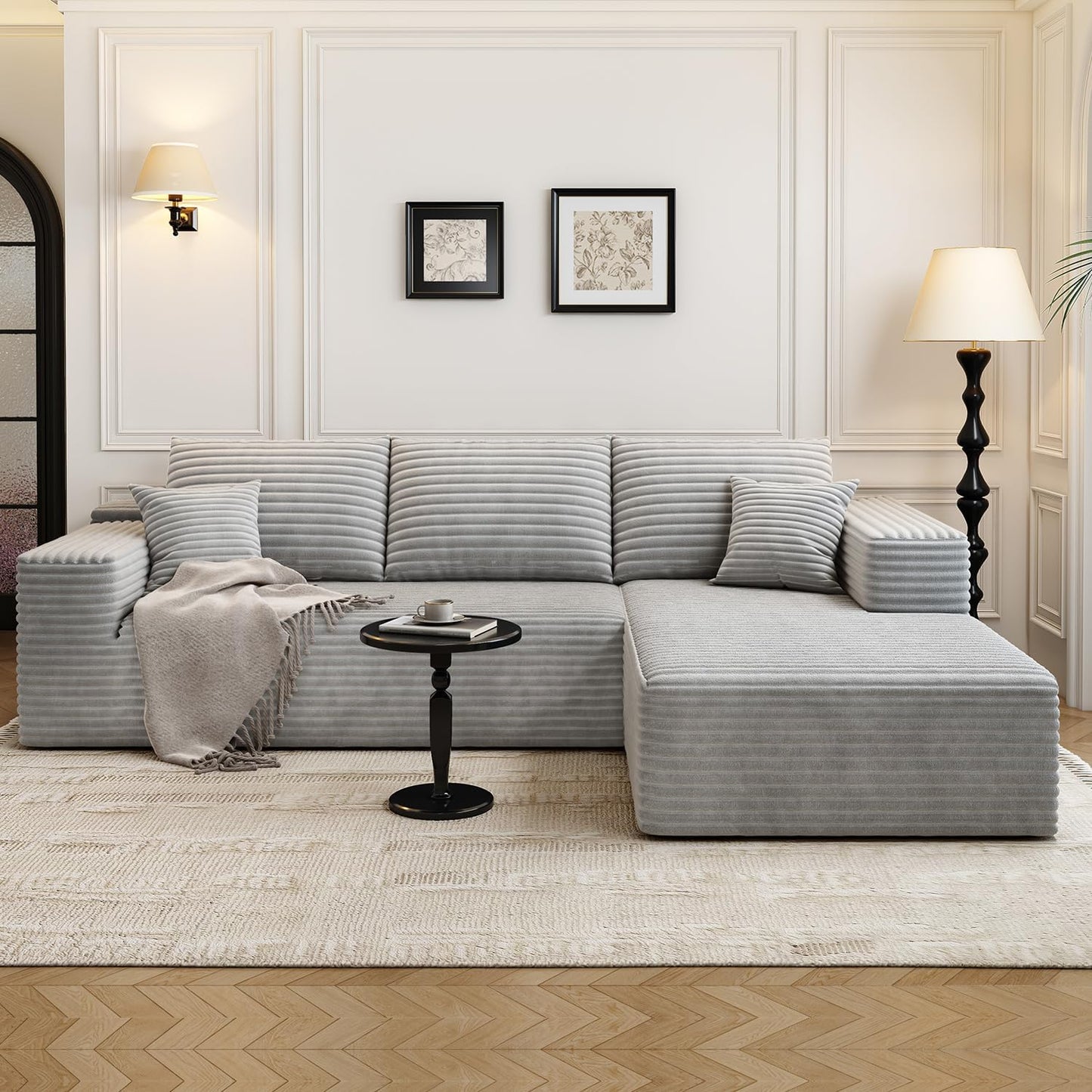 107.5" Cloud Modular Sectional Sofa Couch with L-Shape Chaise,Modern Minimalist Upholstered Couches for Living Room Bedroom,Deep Seat Corner Couch .No Assembly Required (Black,Left Facing Chaise)
