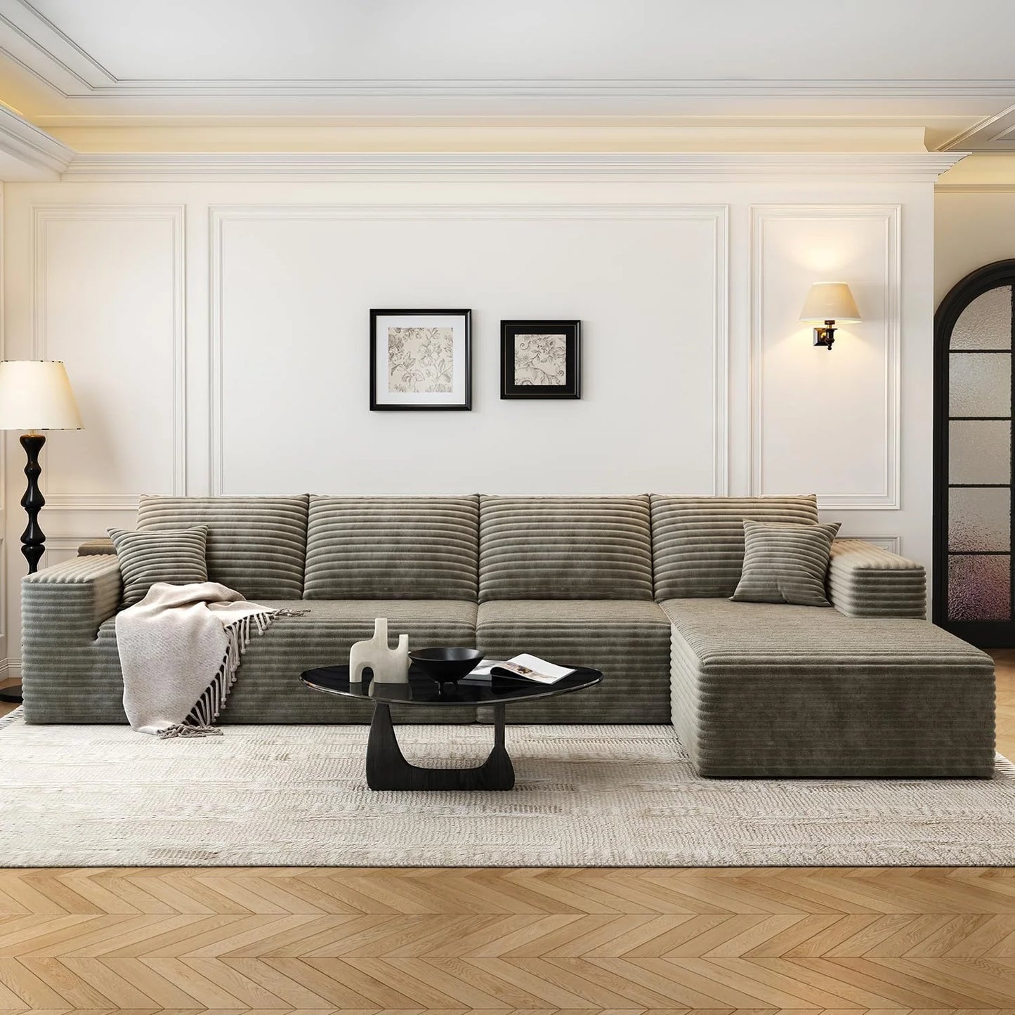 107.5" Cloud Modular Sectional Sofa Couch with L-Shape Chaise,Modern Minimalist Upholstered Couches for Living Room Bedroom,Deep Seat Corner Couch .No Assembly Required (Black,Left Facing Chaise)
