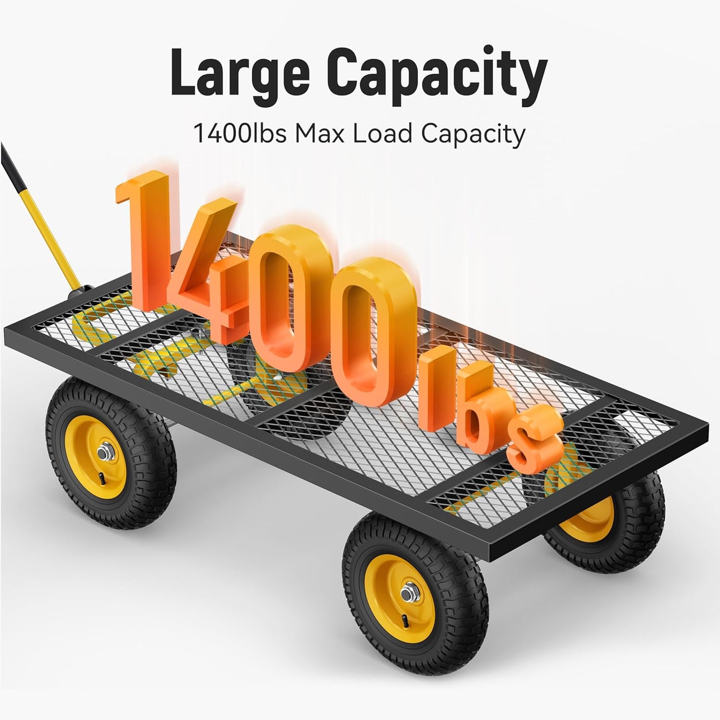 Steel Garden Cart, 2-in-1 1400 lbs Heavy Duty Utility Wagon, with Removable Mesh Sides to Convert into Flatbed, 240 U-Turn 13" Pneumatic Tires Garden Wagon for Farm Yard Lawn Garden Camping