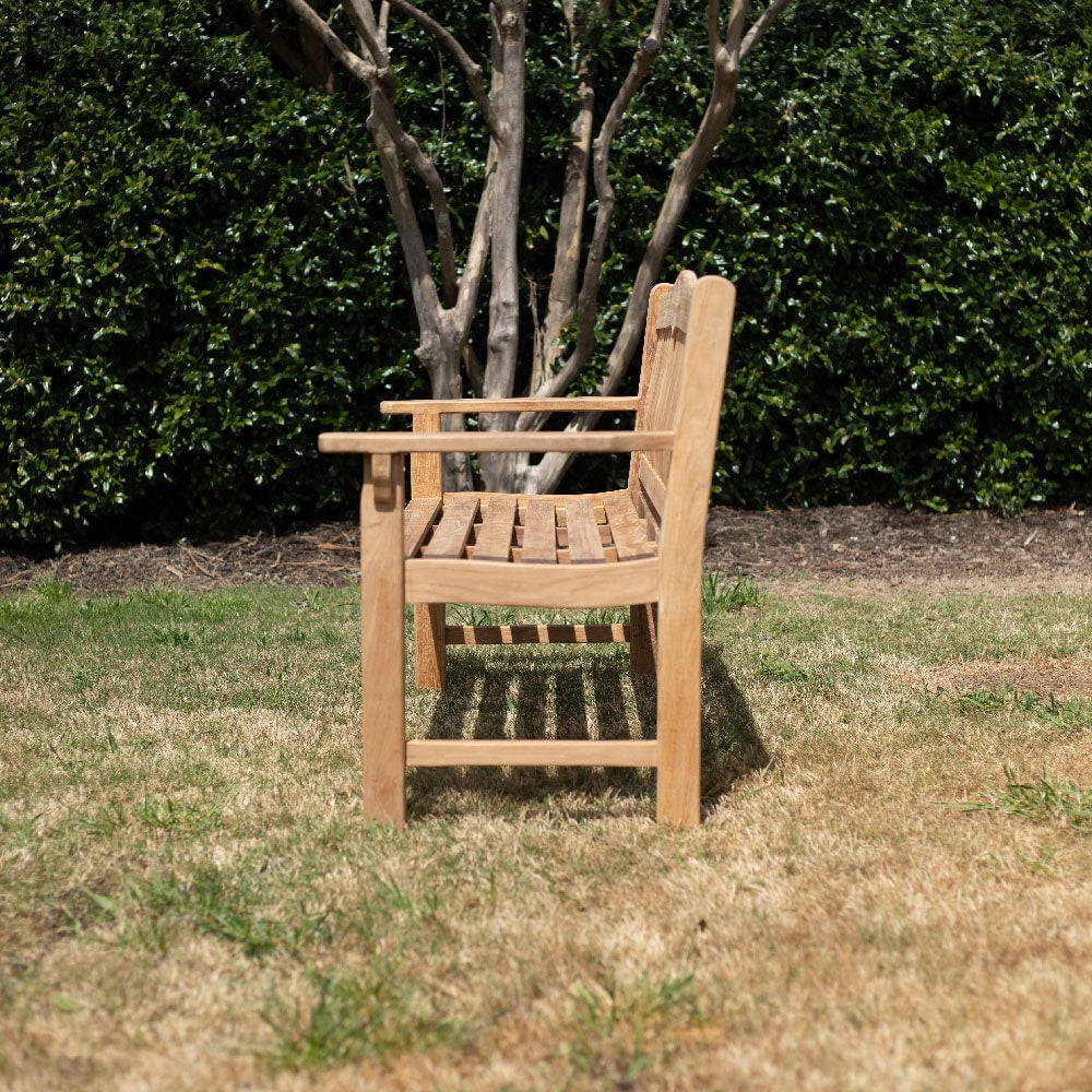 Ash & Ember Hawthorne Grade A Teak 53" Bench, Seats 2 People Comfortably, Weather Resistant Indoor Outdoor Solid Wood Patio Furniture with Tightly Spaced Slats, Bowed Back, Armrests
