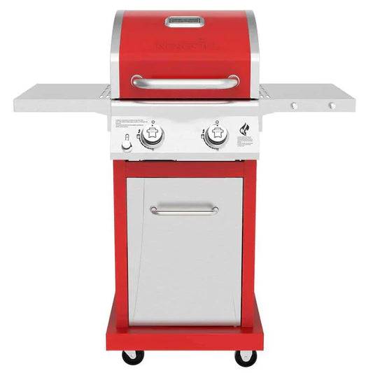 2-Burner Propane Gas Grill, Red �� Stainless Steel, 28,000 BTUs, Compact Design