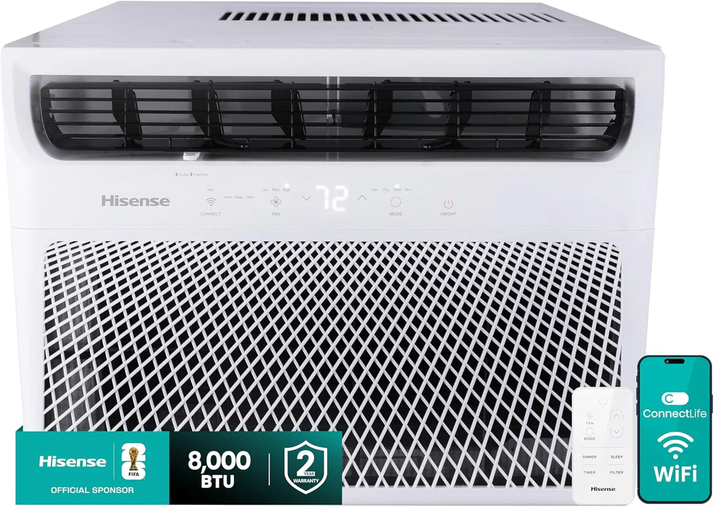 Hisense 14,000 BTU Smart Window Air Conditioner, 3 modes (Cooling, Fan, Dehumidifier)